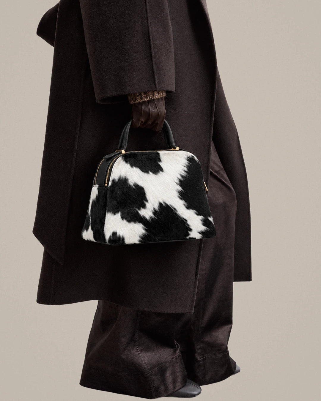 Cow Print Hair-On Leather Handbag – Black & White