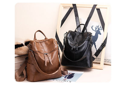 Women’s PU Leather Backpack - Stylish Dual Shoulder Bag