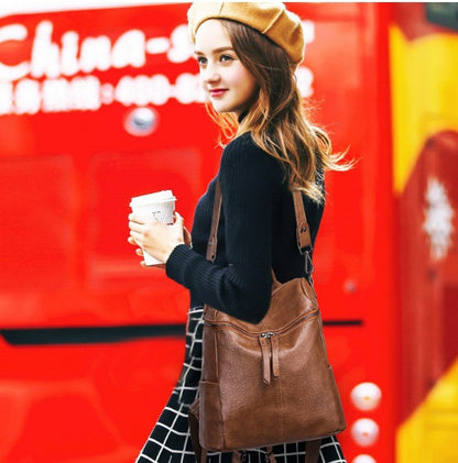 Women’s PU Leather Backpack - Stylish Dual Shoulder Bag