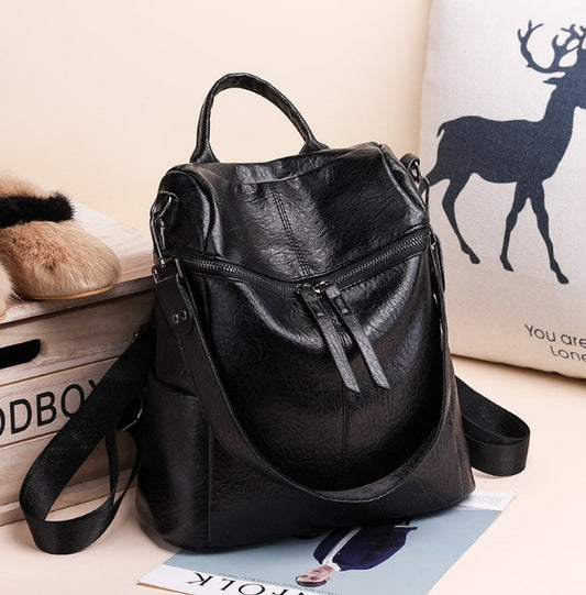 Women’s PU Leather Backpack - Stylish Dual Shoulder Bag
