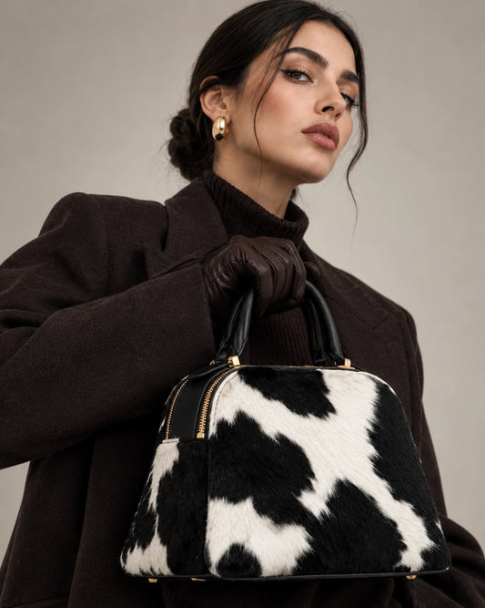 Cow Print Hair-On Leather Handbag – Black & White